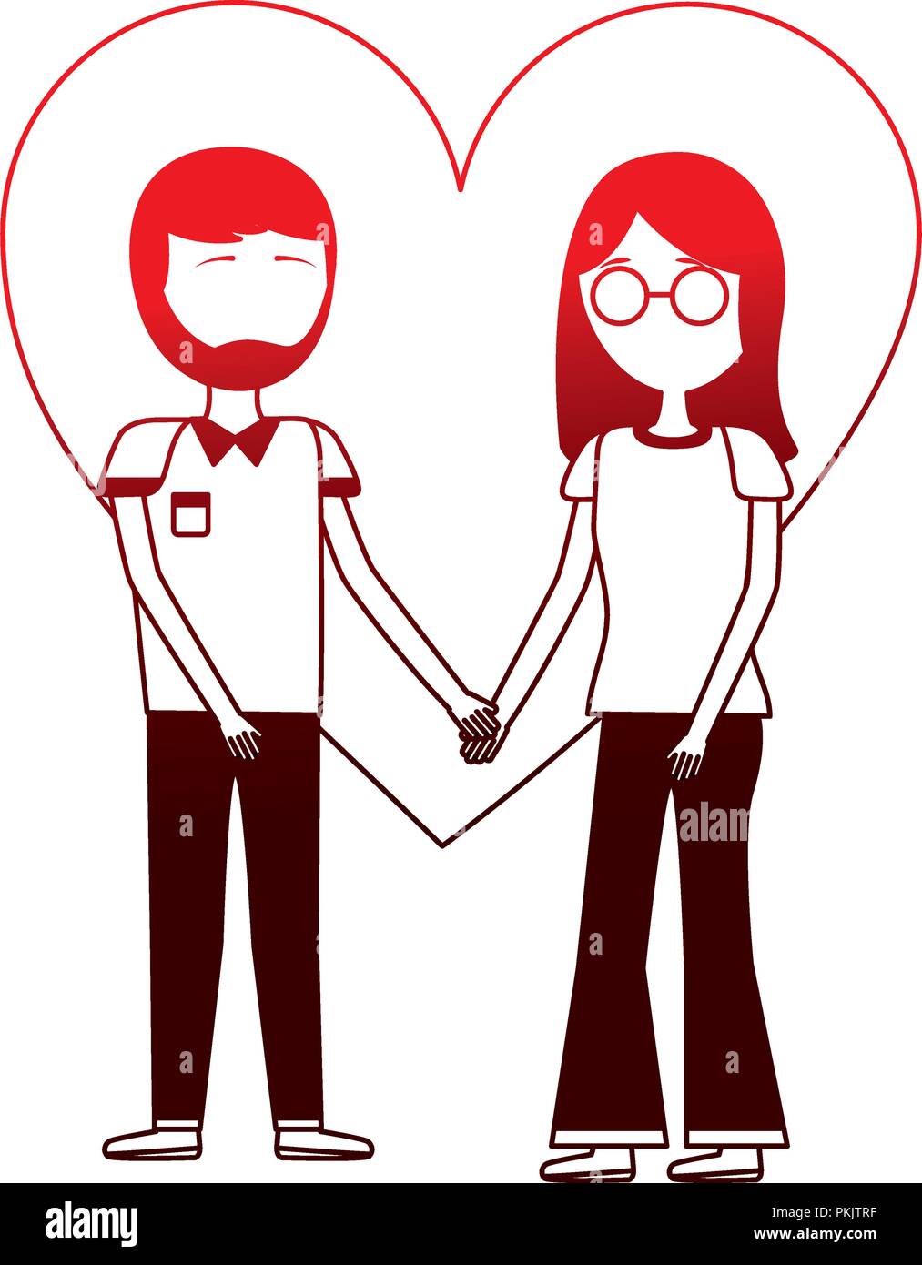 young couple holding hands in the love heart vector illustration neon ...