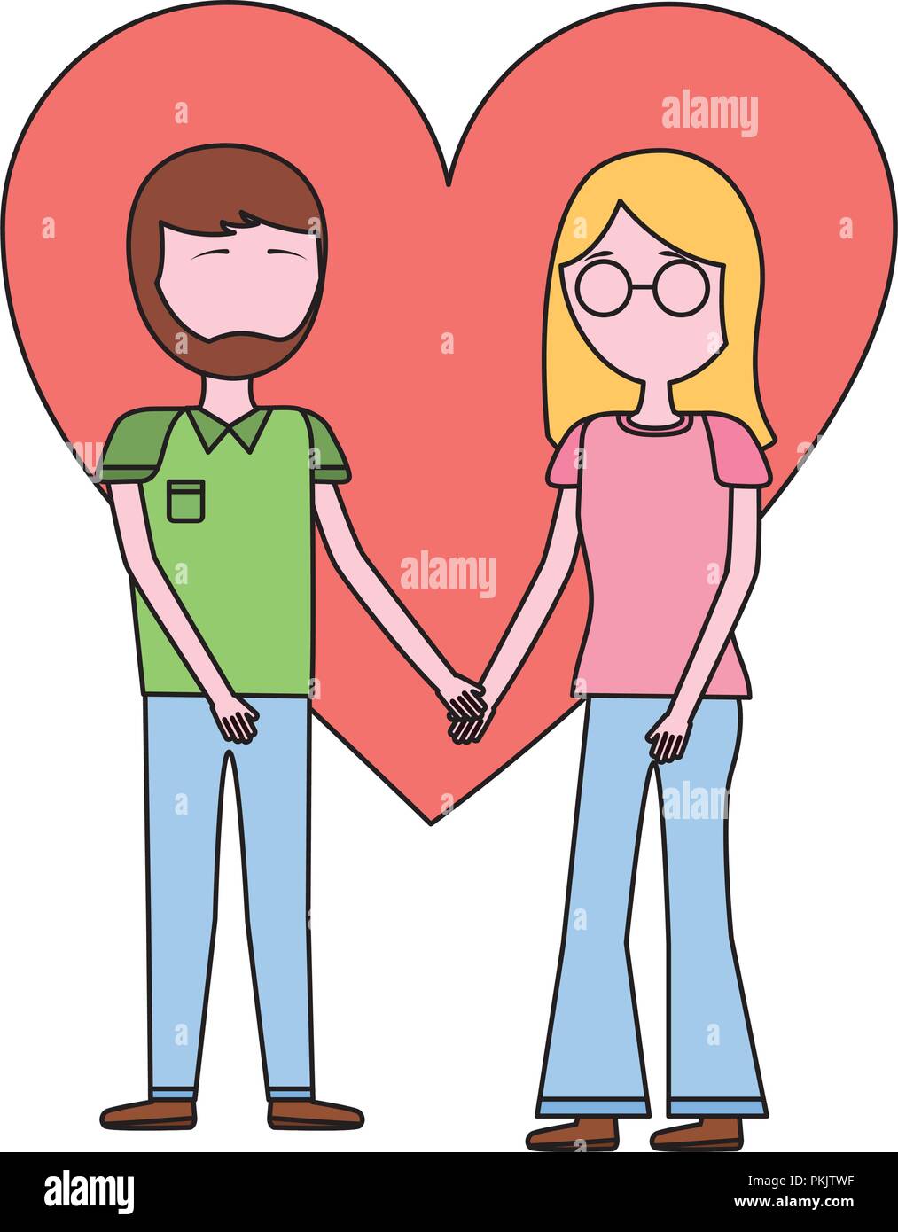 young couple holding hands in the love heart vector illustration Stock ...