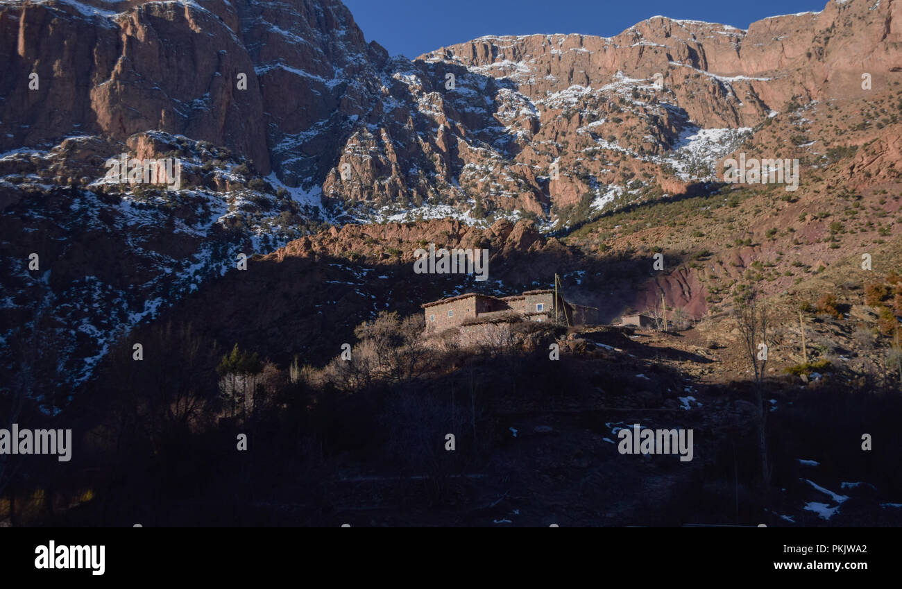 Isolated moroccan berber house in High Atlas mountains Stock Photo