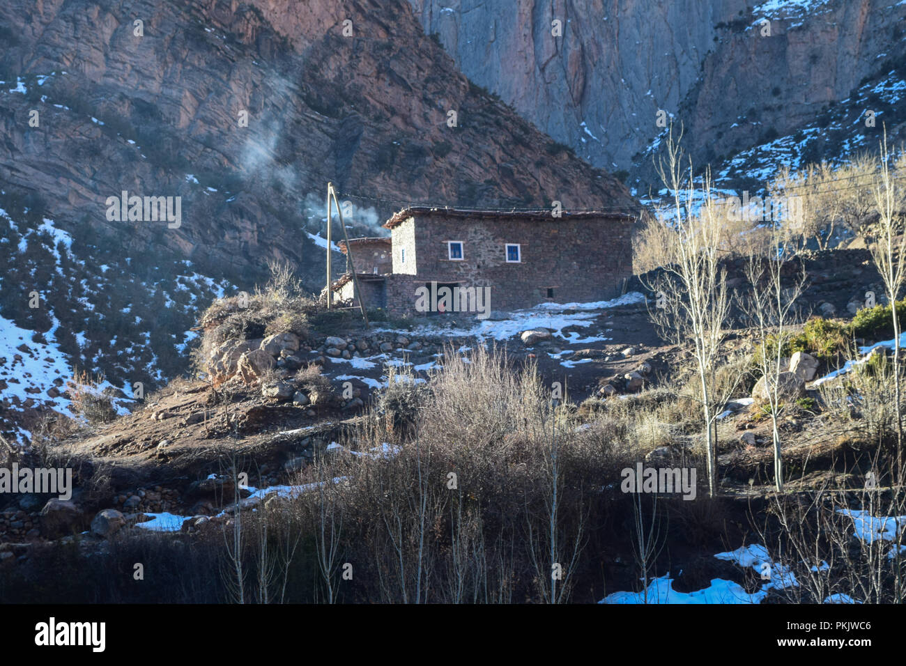 Isolated moroccan berber house in High Atlas mountains Stock Photo