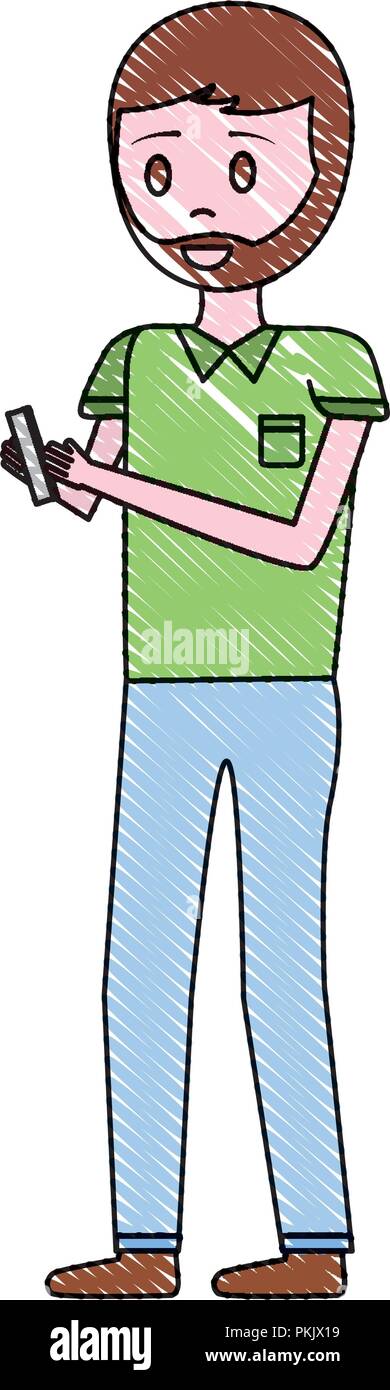 young man using mobile device vector illustration Stock Vector Image ...