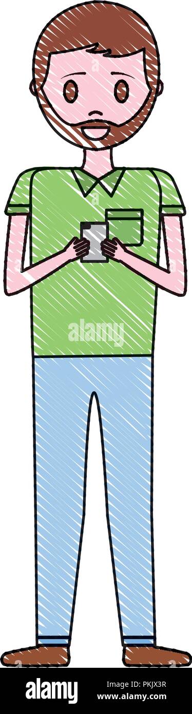 young man using mobile device vector illustration Stock Vector Image ...