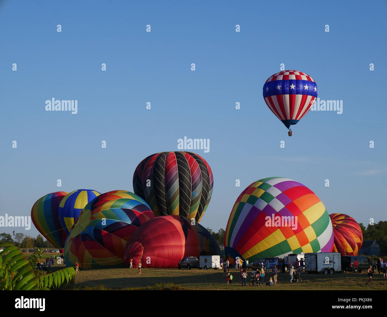 Hot air balloons rising Stock Photo