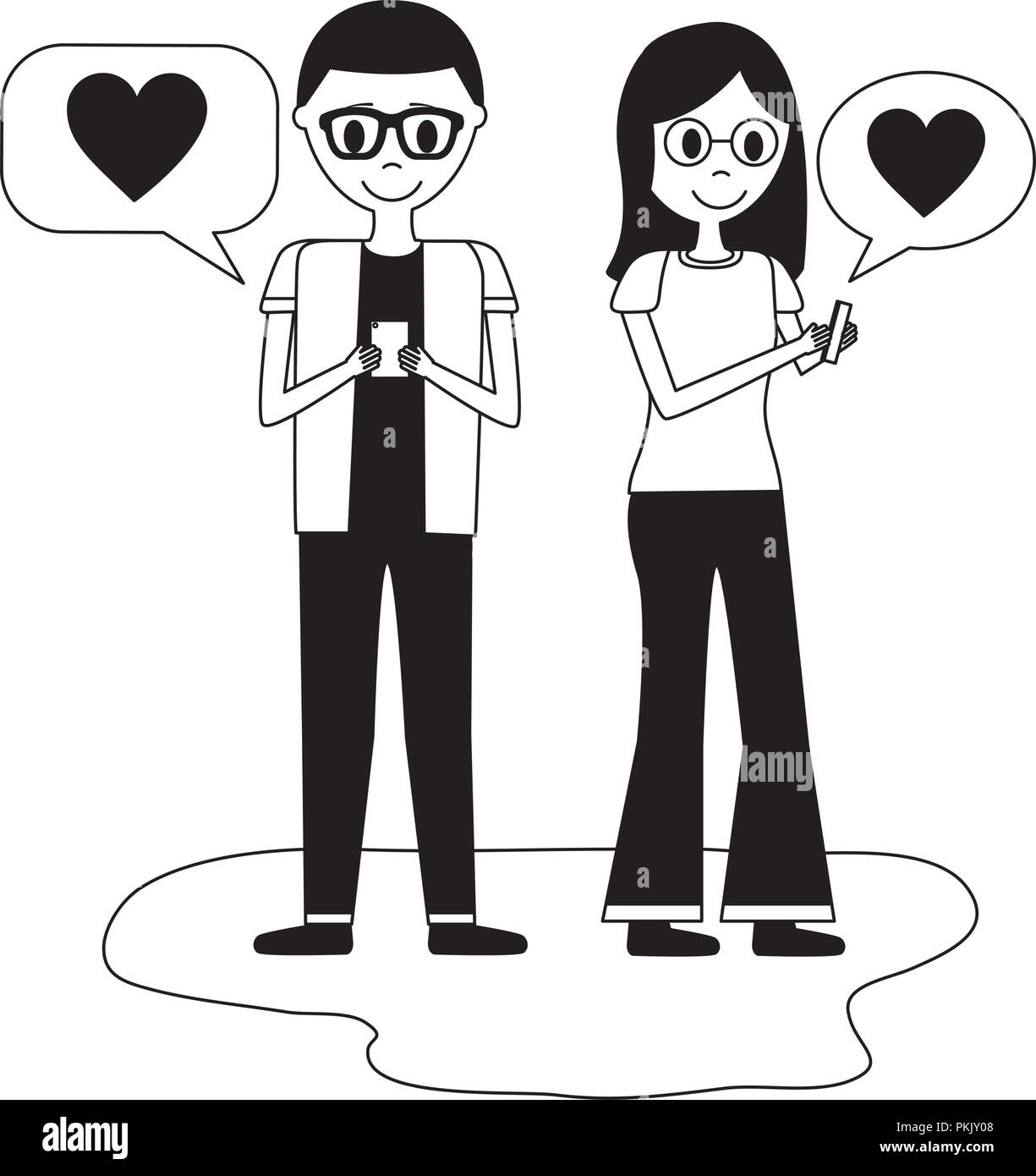 young couple with speech bubbles avatar character Stock Vector