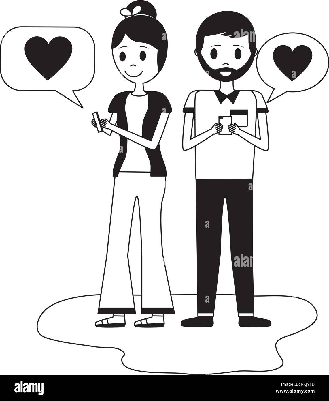 young couple with speech bubbles avatar character Stock Vector