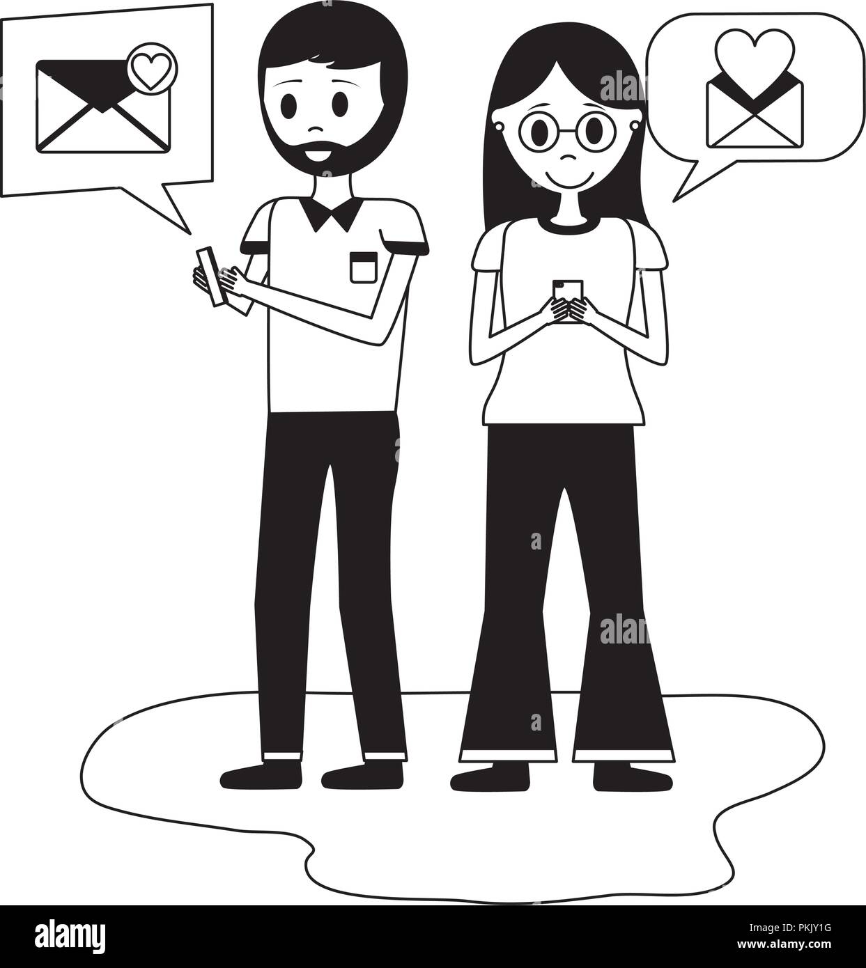 young couple with speech bubbles avatar character Stock Vector