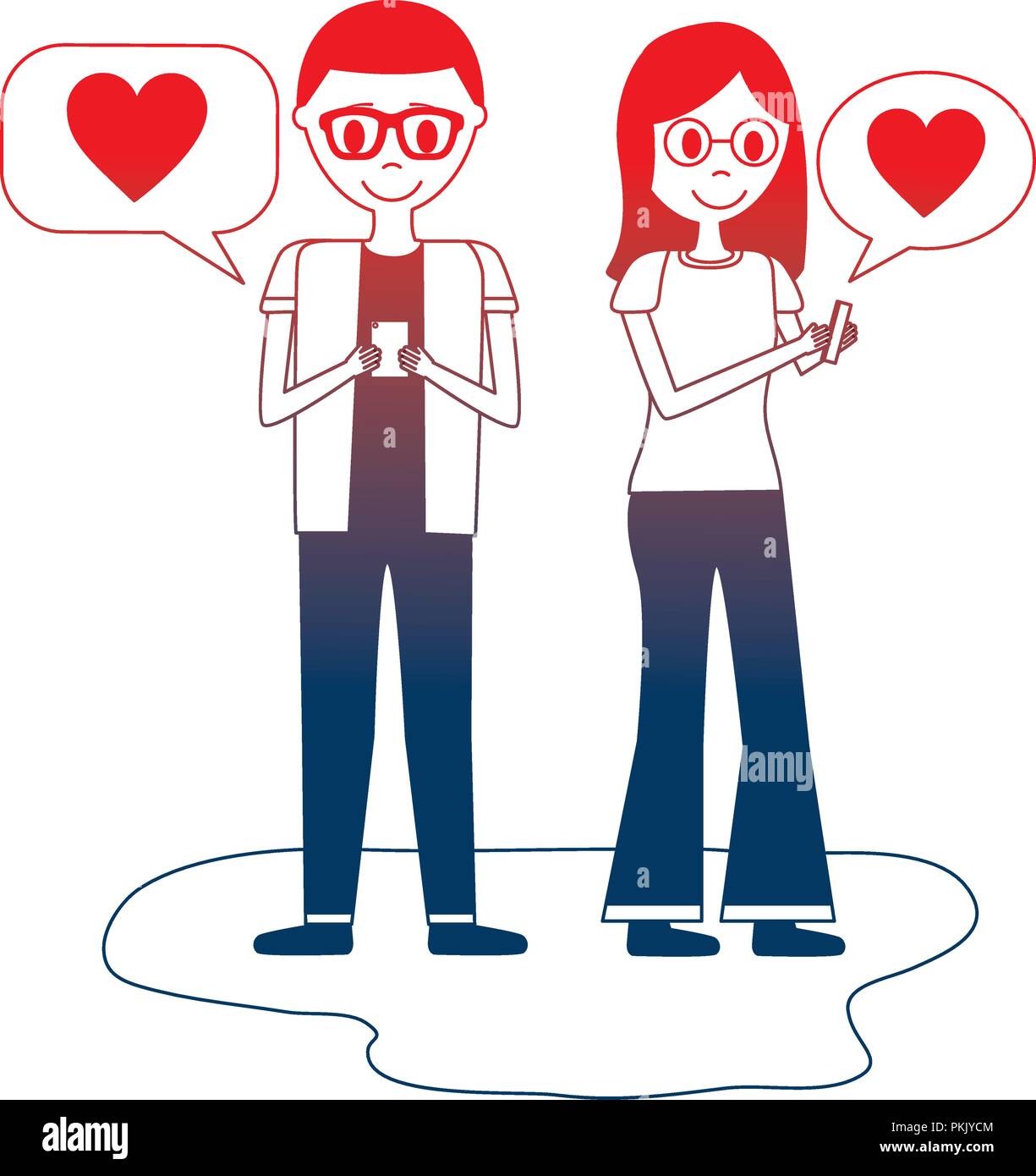 young couple with speech bubbles avatar character Stock Vector