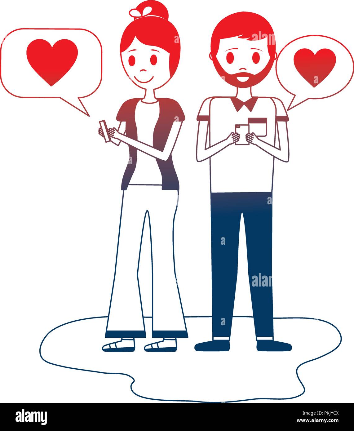 young couple with speech bubbles avatar character Stock Vector