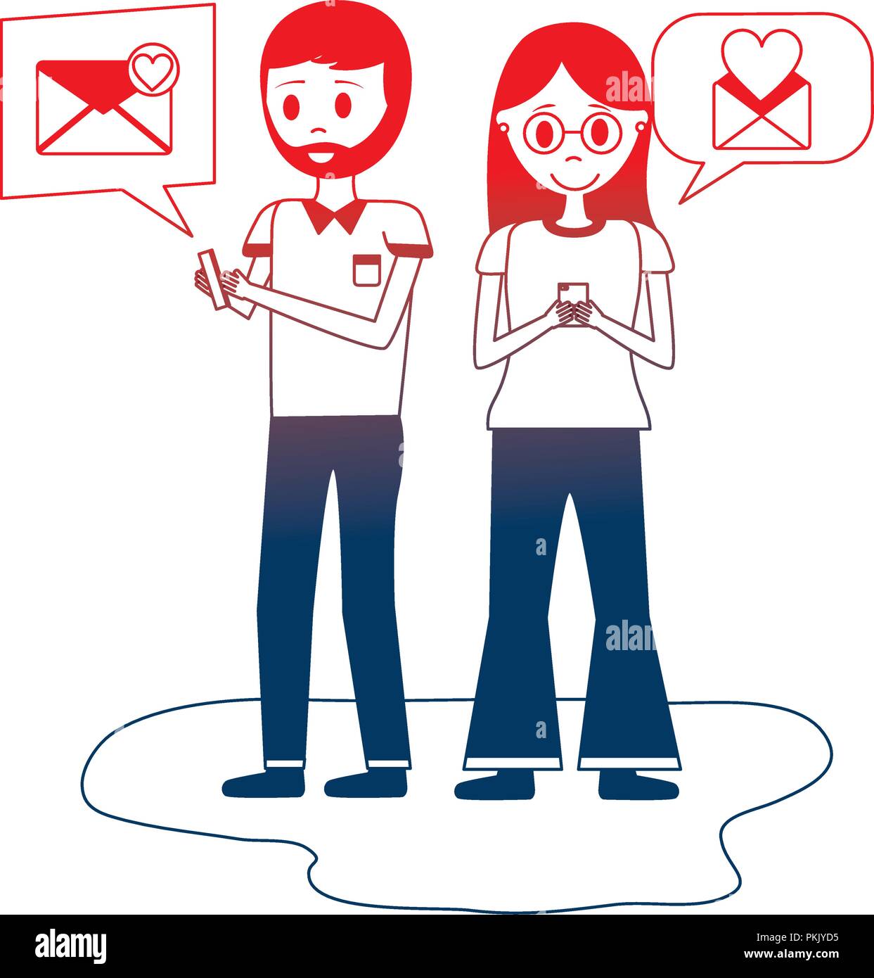 young couple with speech bubbles avatar character Stock Vector