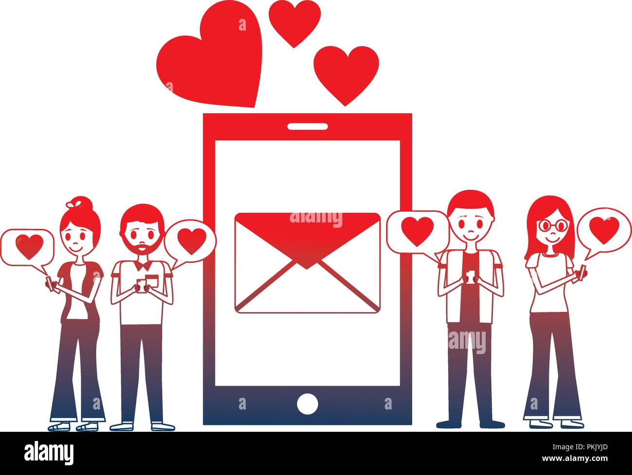 young couples with smartphone and set icons Stock Vector