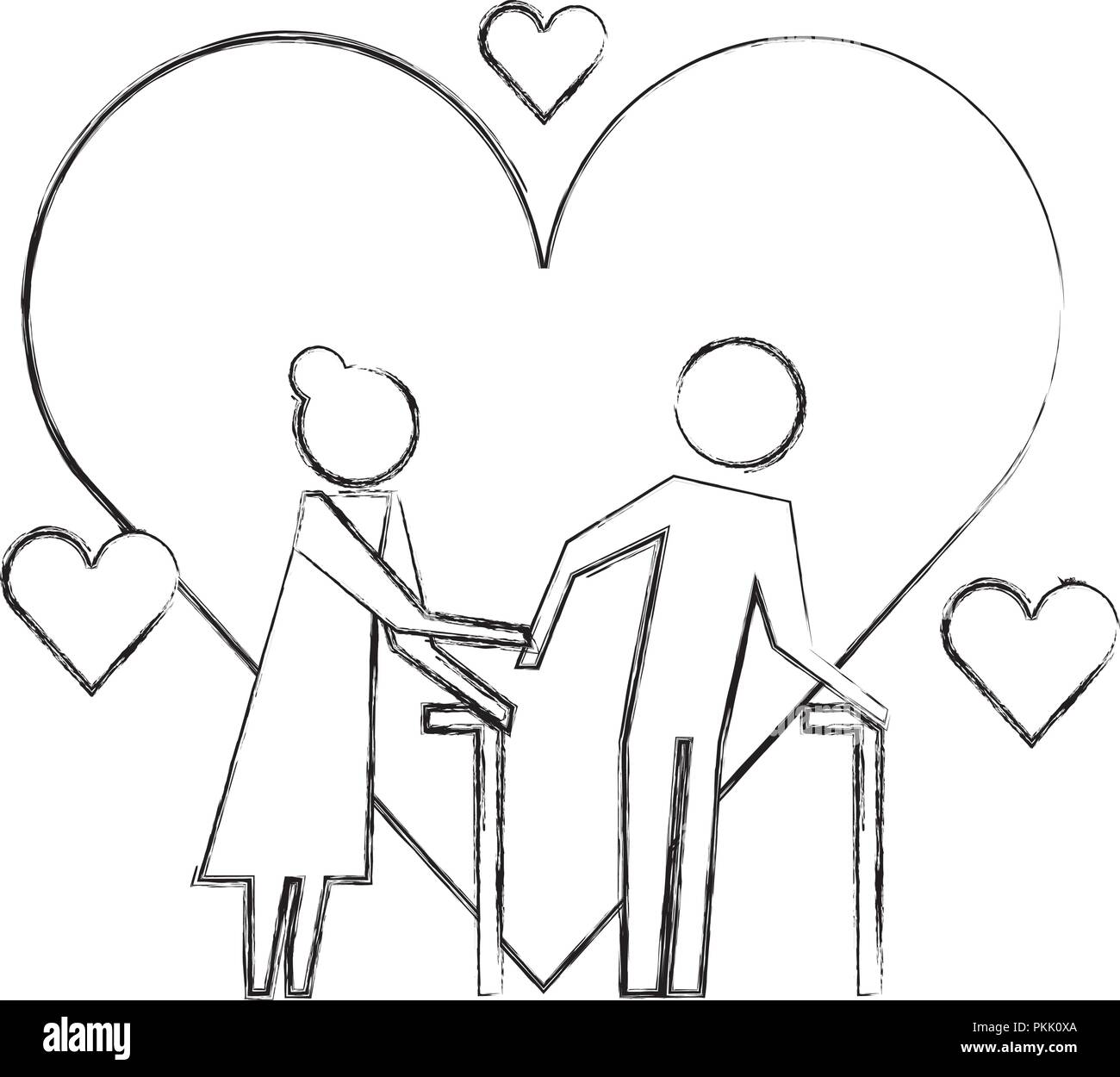 Elderly couple love heart illustration Stock Vector Images - Alamy