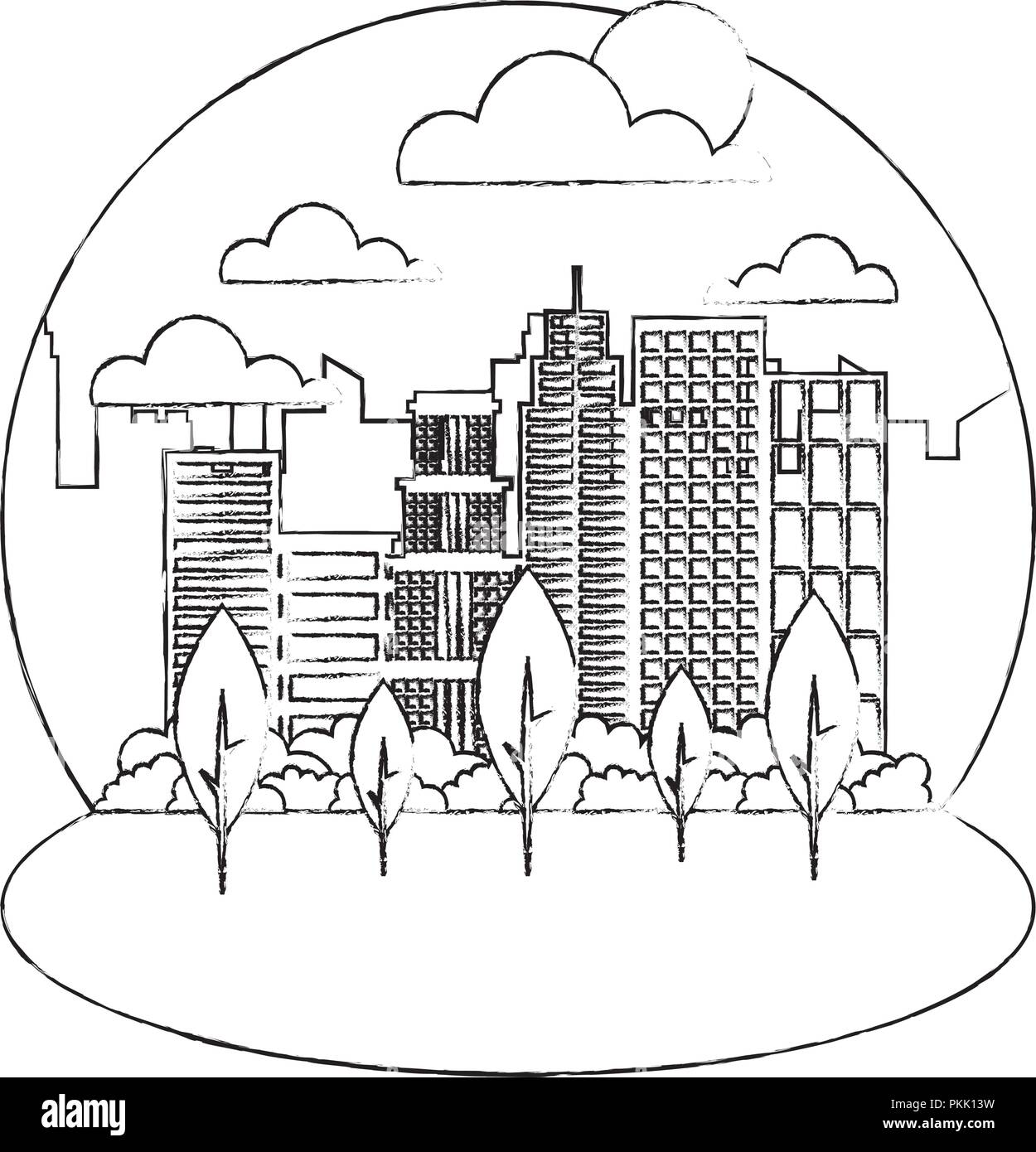 landscape city buildings park trees sunny day Stock Vector Image & Art ...