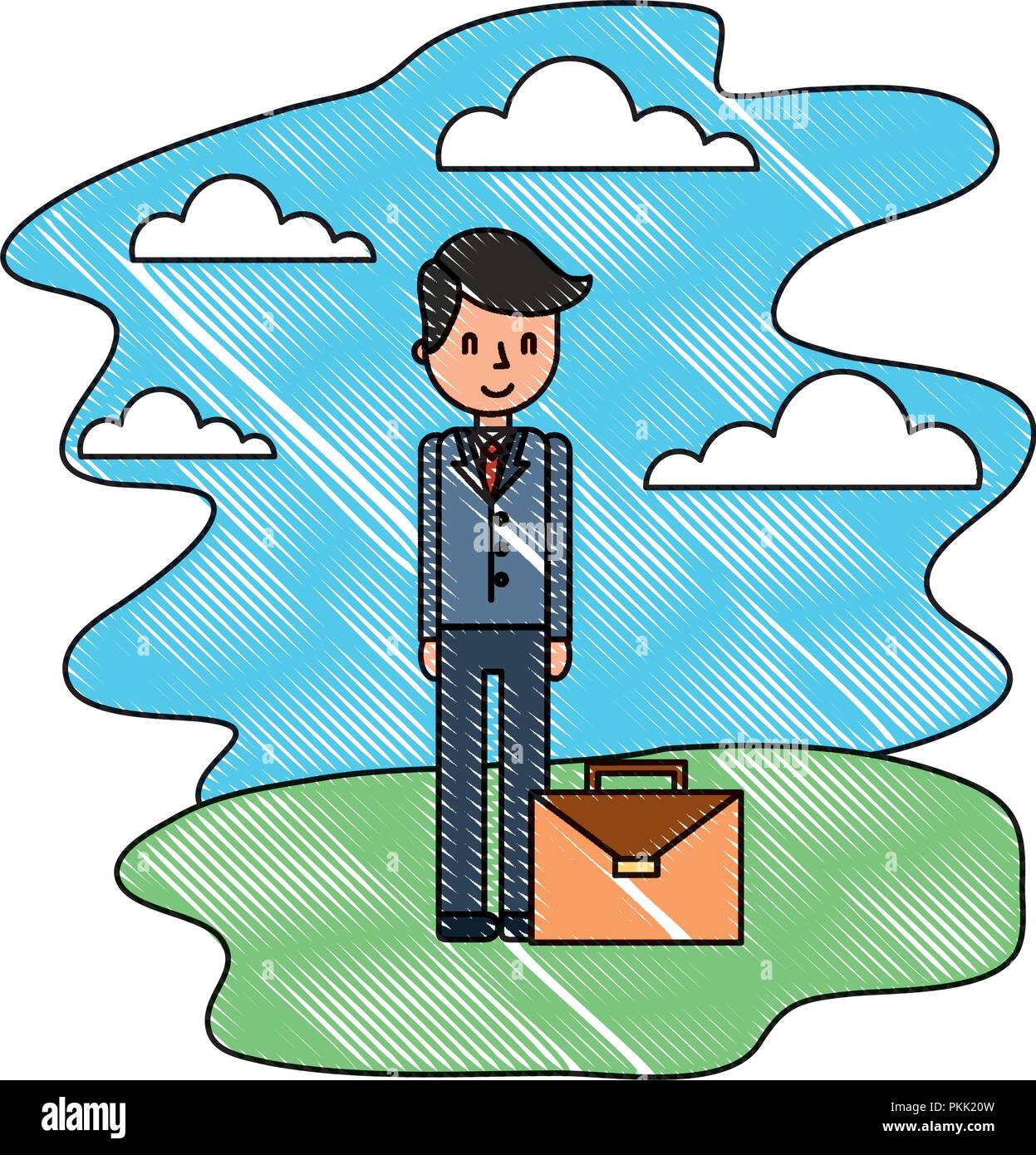 businessman cartoon character with business briefcase in landscape ...