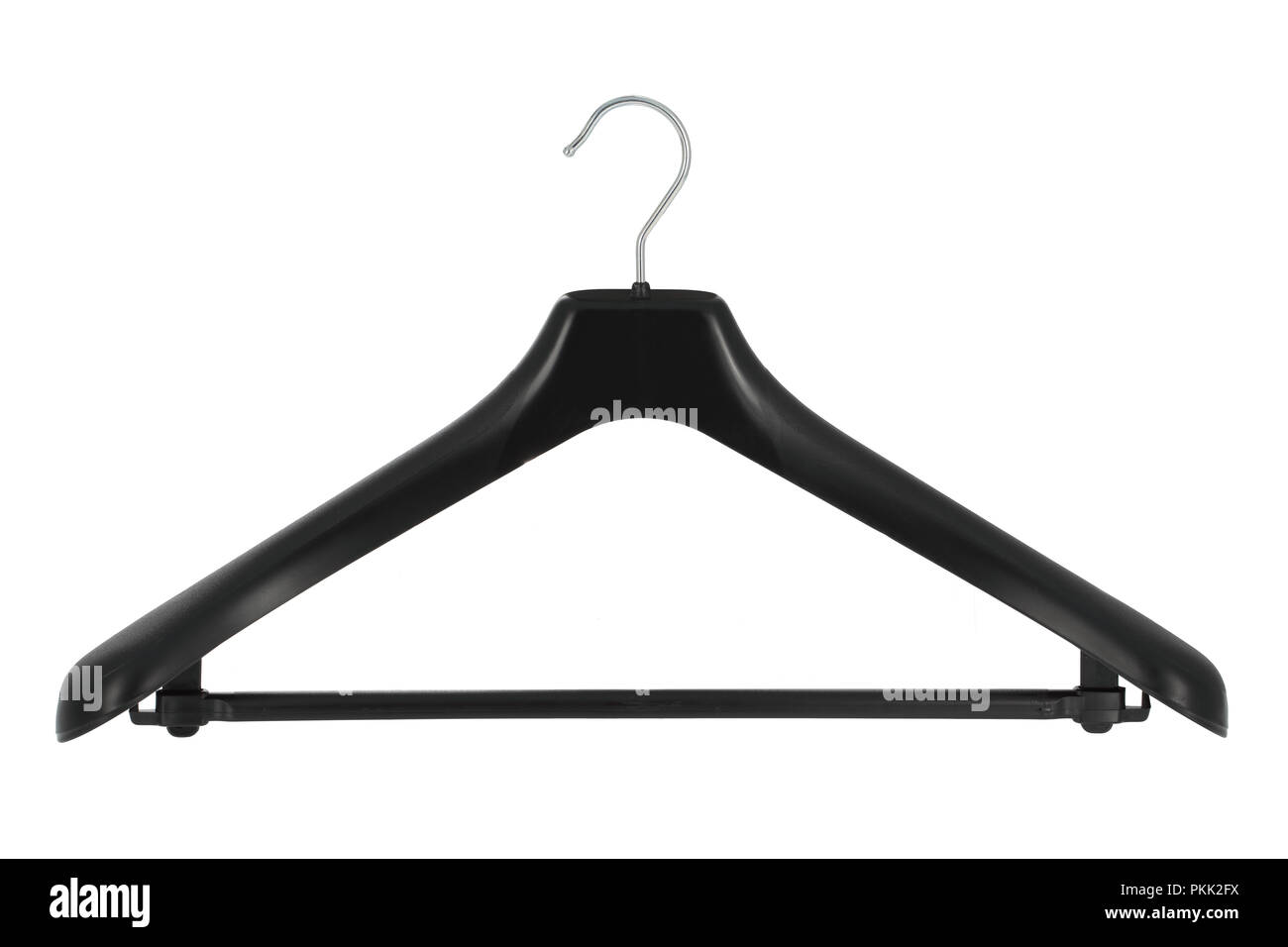 Black plastic coat hanger isolated on a white background Stock Photo