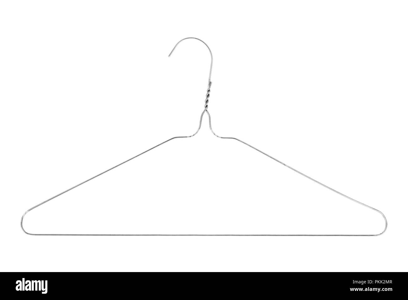 Silver colored wire clothes hanger isolated on a white background Stock Photo
