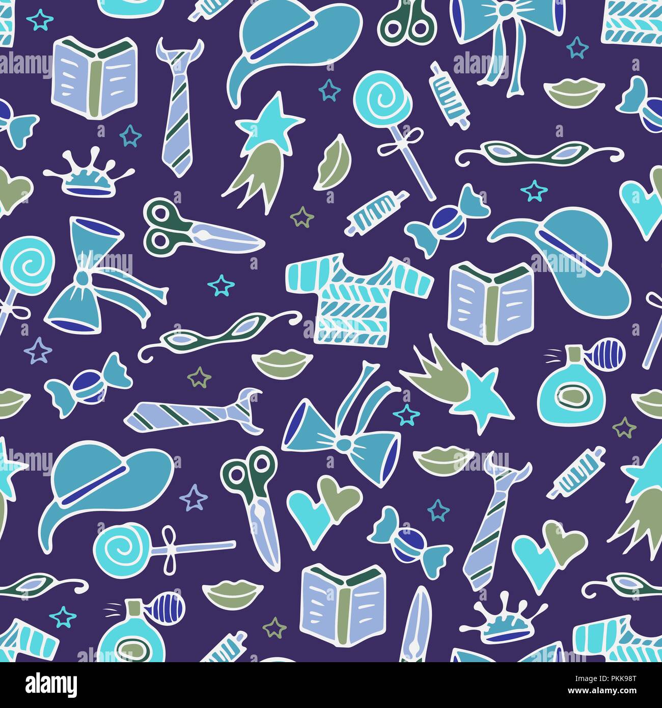 Modern seamless pattern with tools for knitting and doodles. Stock Vector