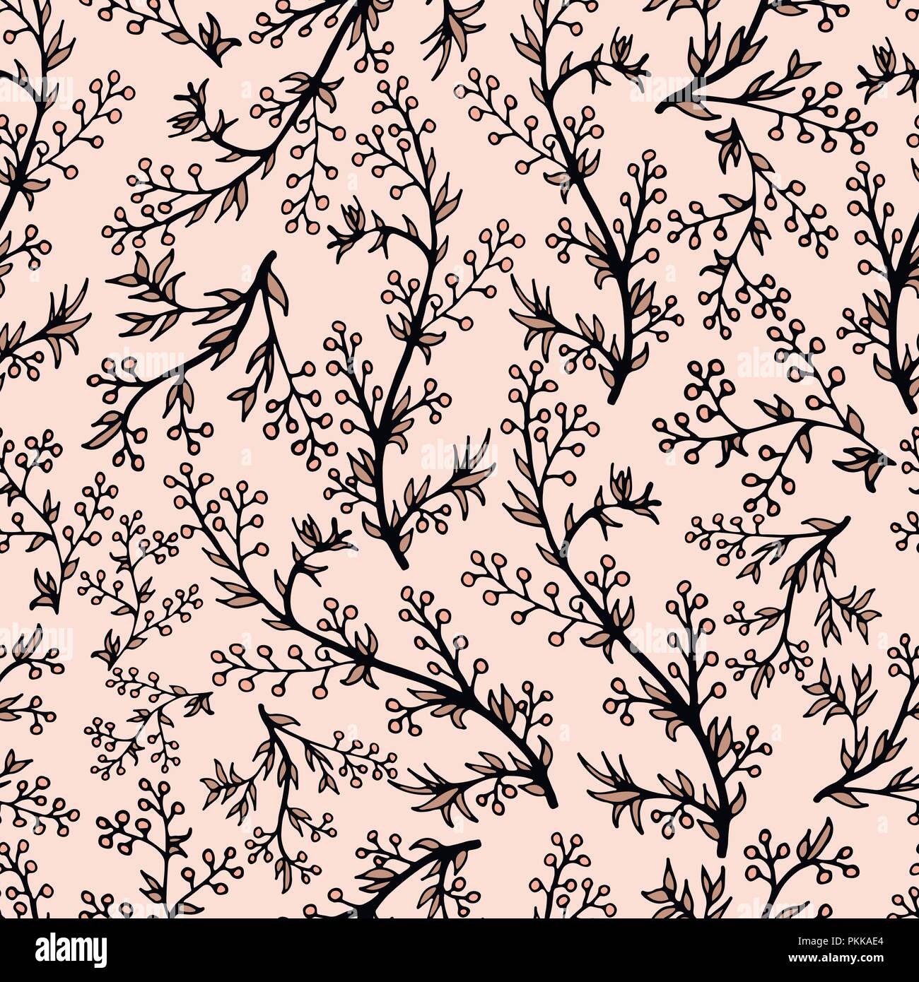 Gentle flower seamless pattern with pink plants. Stock Vector