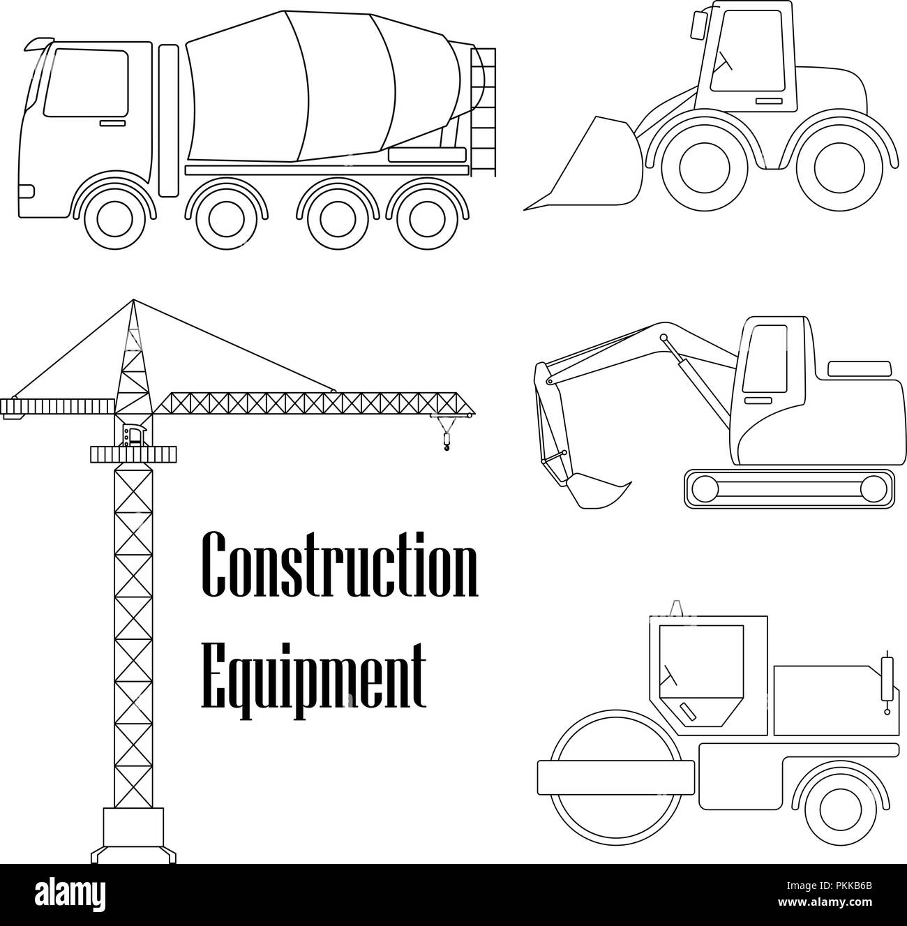A set of design elements for construction. Five types of the construction equipment. Stock Vector
