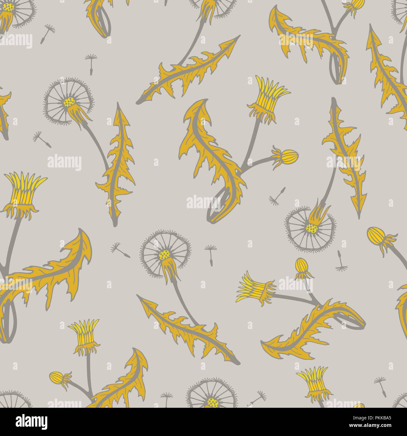 Bright flower seamless pattern with yellow dandelions. Stock Vector