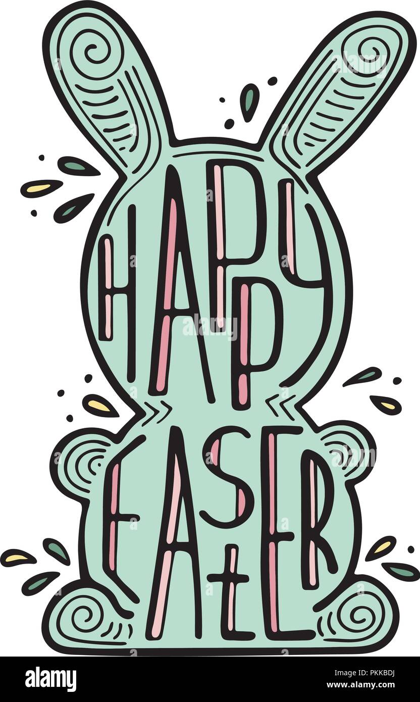 Easter hare with a creative lettering inside. Doodles. Stock Vector