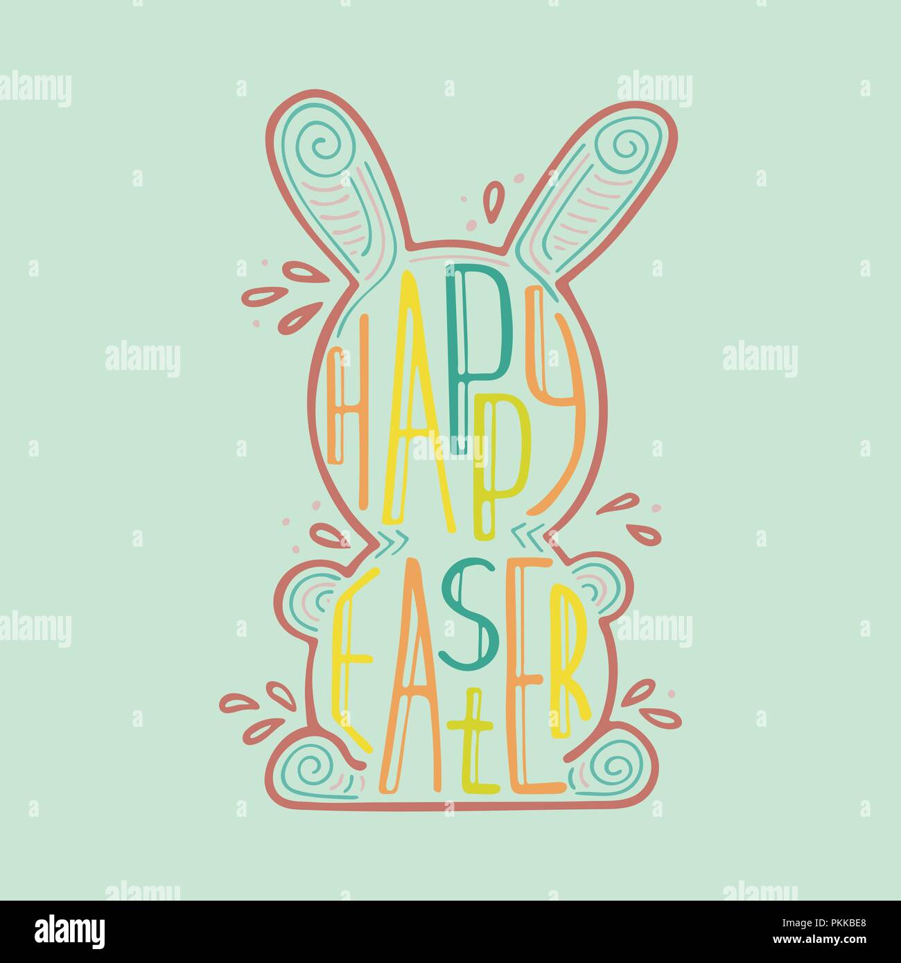 Easter hare with a creative lettering inside. Doodles. Stock Vector