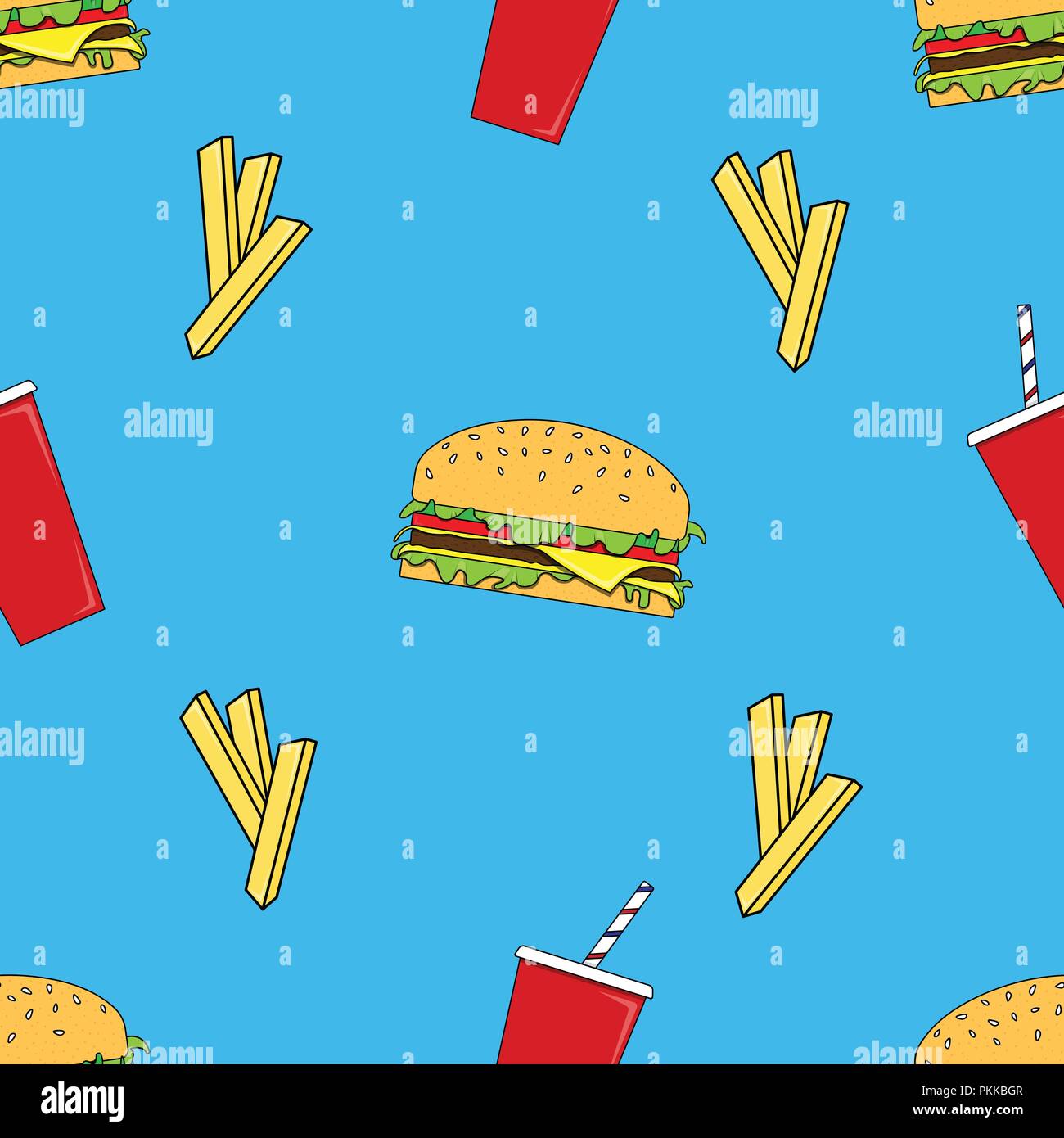 Vector seamless pattern with fast food. Stock Vector