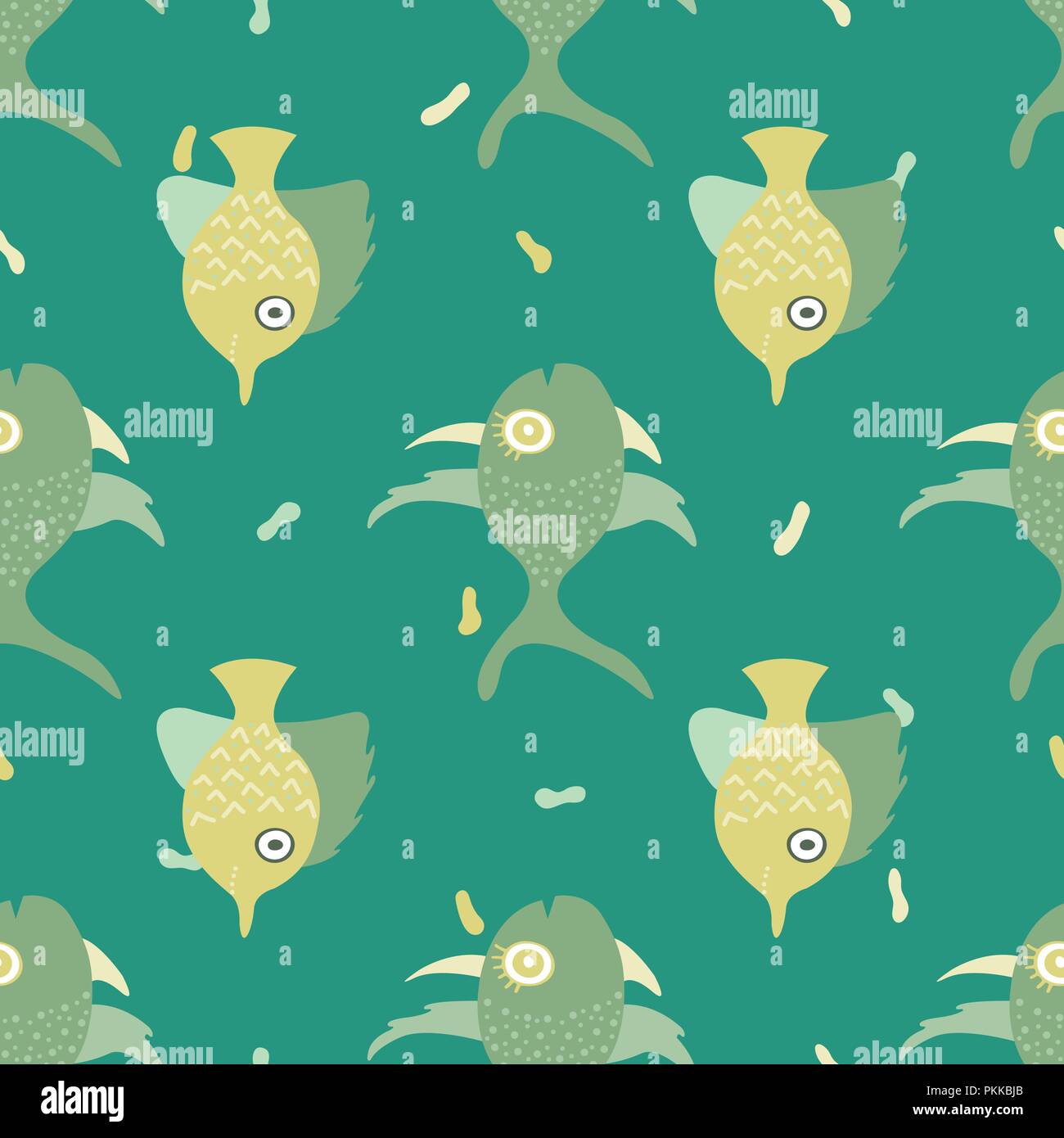 Seamless pattern with lovely hand-drawn fishes. Stock Vector