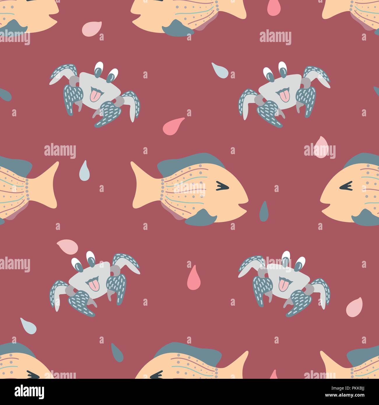 Seamless pattern with lovely hand-drawn fishes. Stock Vector