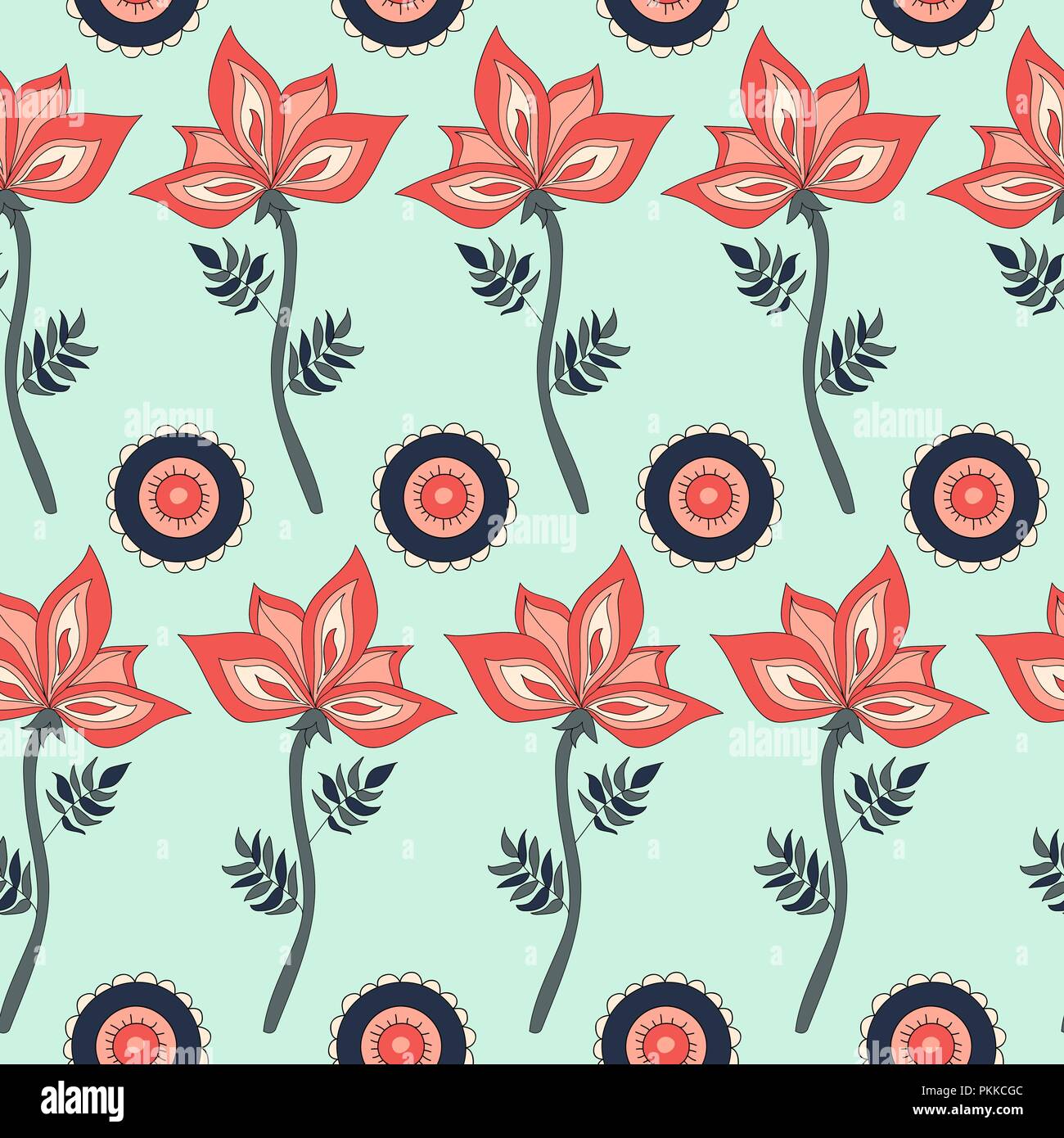 Fantasy hand-drawn seamless pattern. An illustration for fabrics, notebooks, cases for computers and phones. Stock Vector