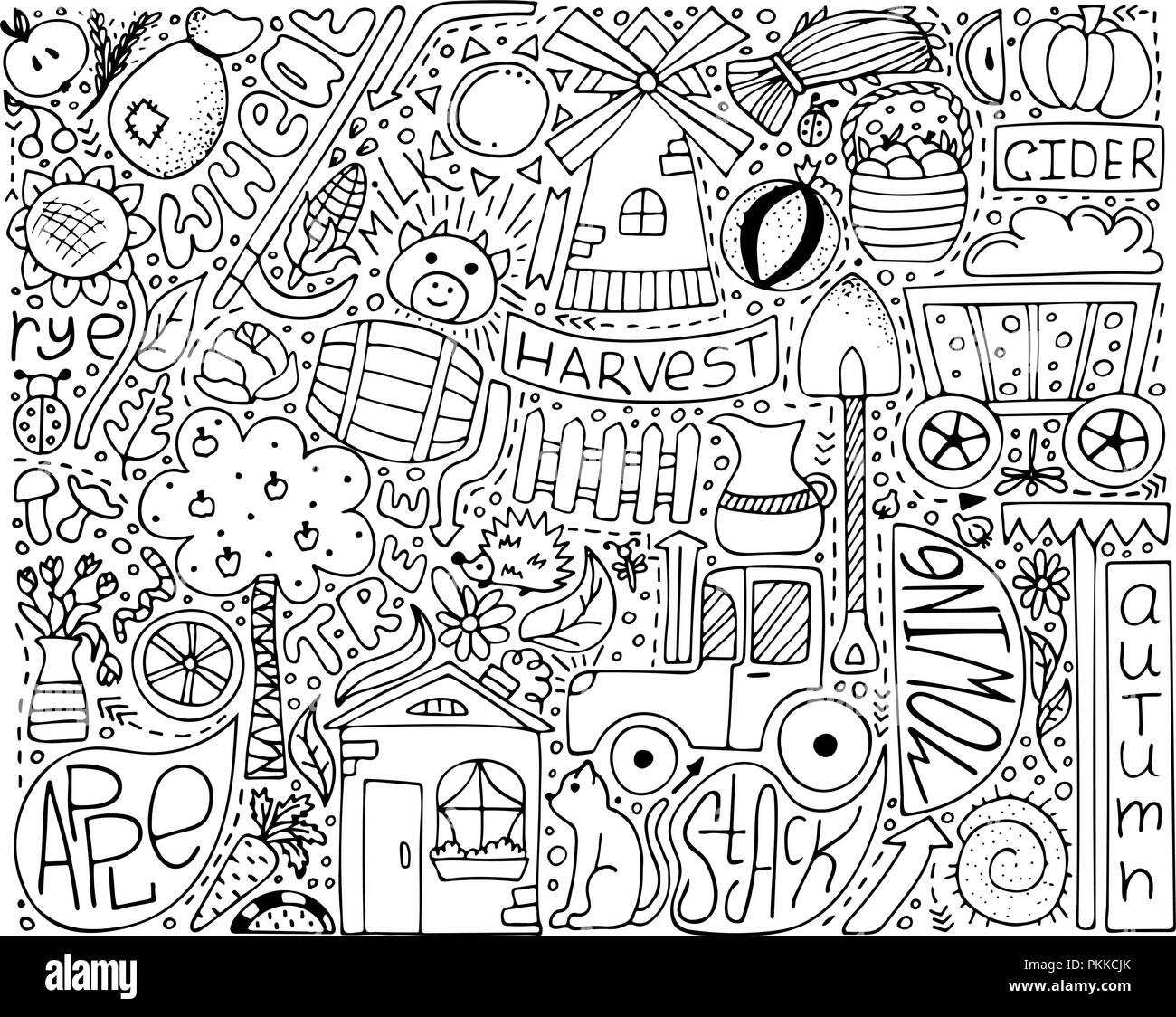 Vector illustration with doodles for an autumn harvest Stock Vector ...