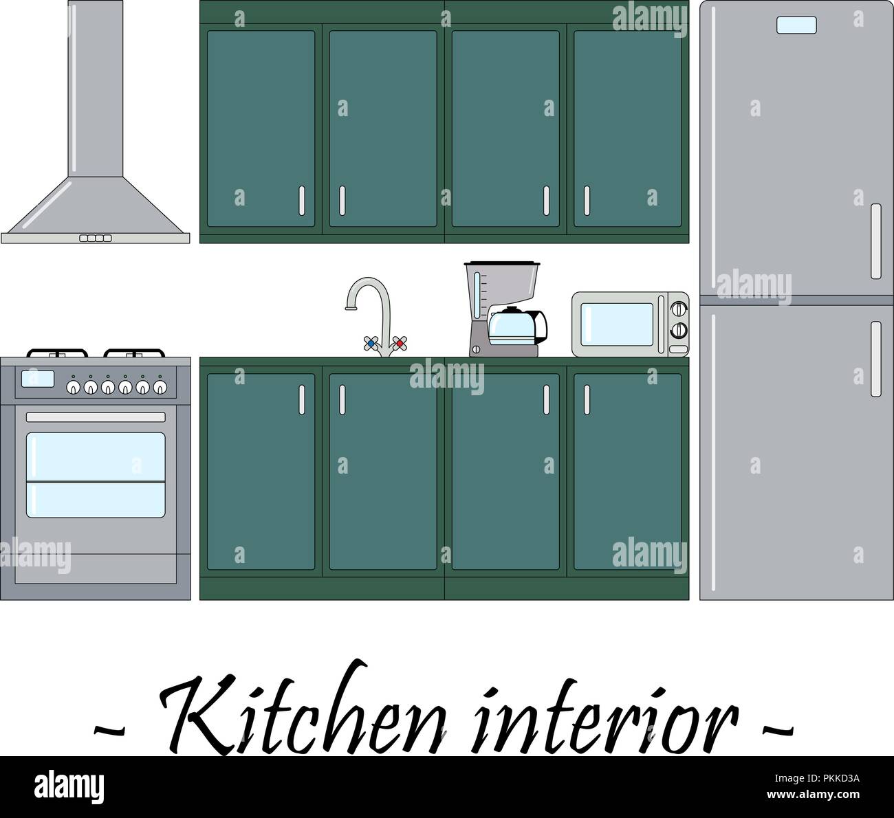 Color vector illustration of a kitchen interior. Stock Vector