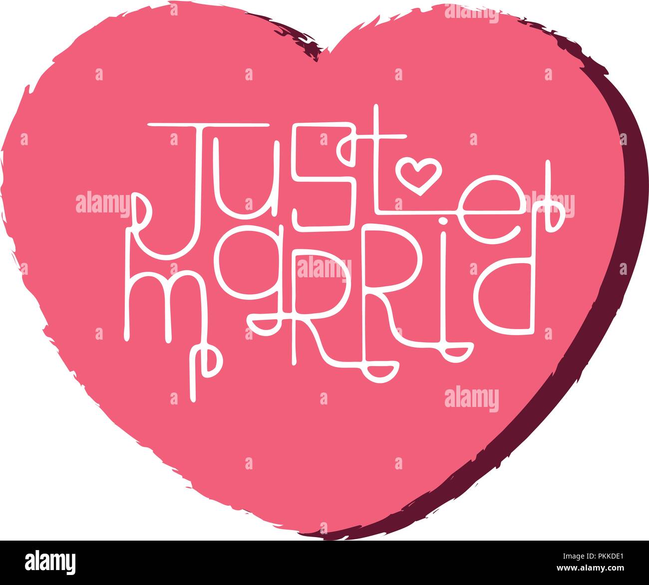 Colorful handdrawn lettering quote with a phrase Just married Stock