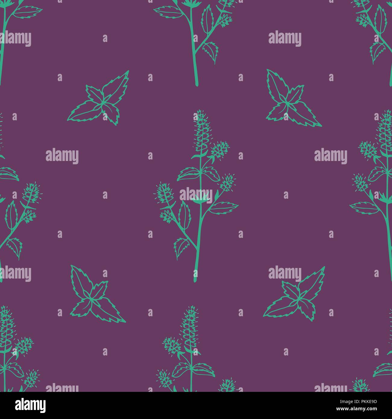 Gentle flower seamless pattern with hand-drawn pepermint. Stock Vector