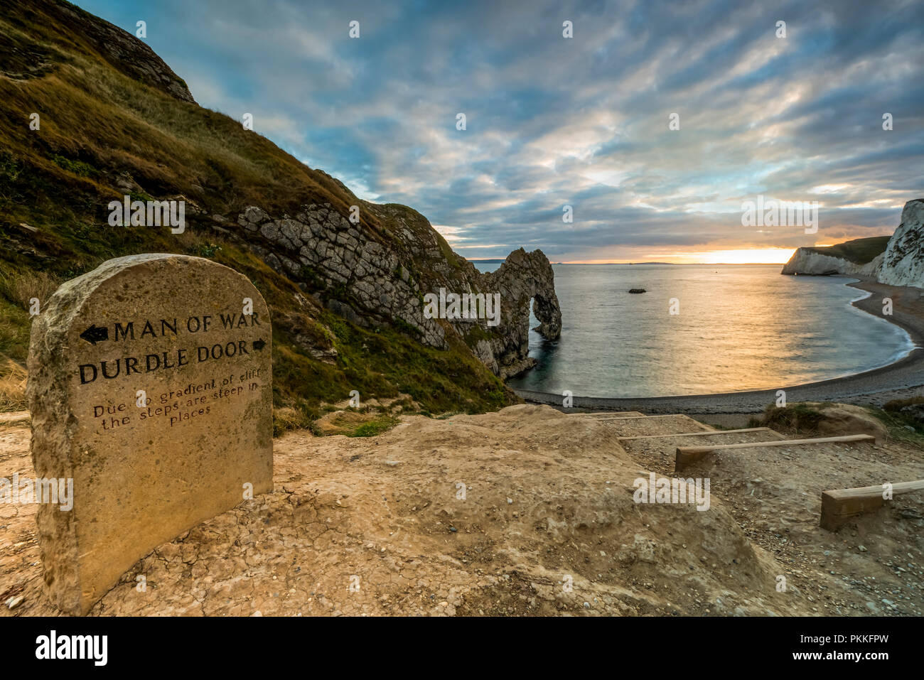Durdle Door on the Jurassic coast of Dorset at sunset Stock Photo