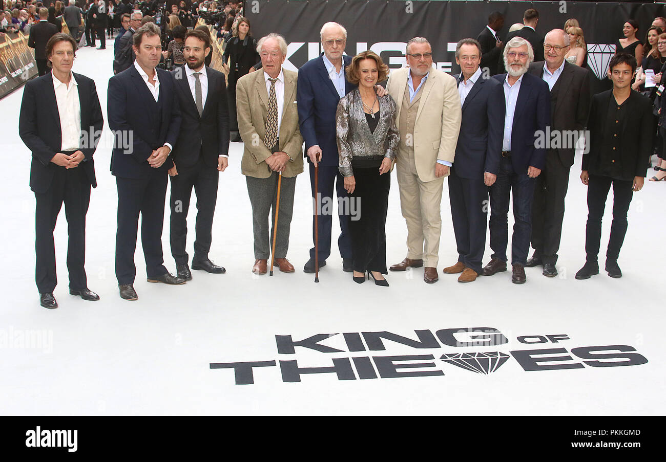 London, UK, Sep 12th 2018. James Marsh, Jim Broadbent, Michael Gambon, Sir Michael Caine, Francesca Annis, Ray Winstone, Tom Courtenay, Paul Whitehouse, Charlie Cox and Jamie Cullum attend the King of Thieves film premiere in London Stock Photo
