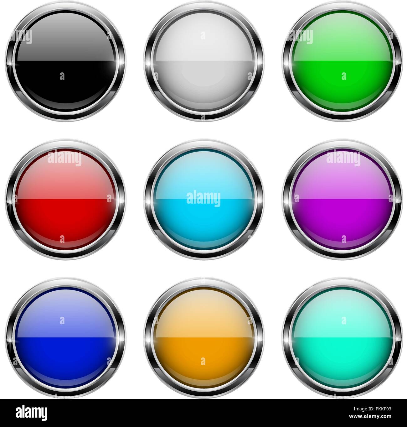 Colored glass 3d buttons with chrome frame. Round icons Stock Vector Image  & Art - Alamy