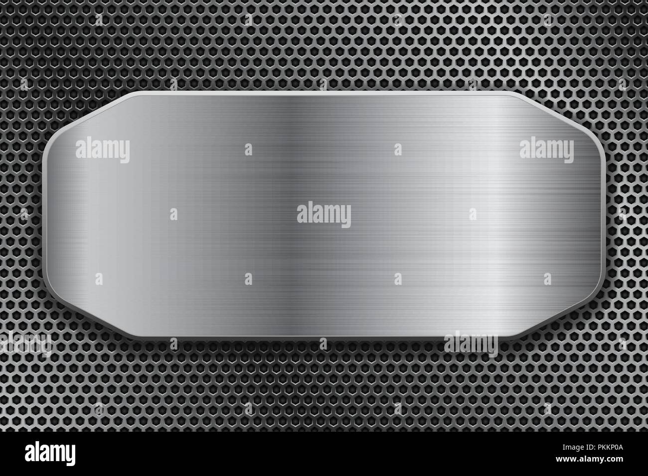 Brushed metal plate on perforated background Stock Vector