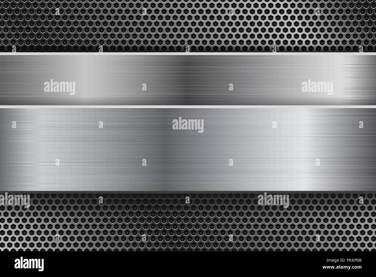 Metal background with perforation and brushed steel plate Stock Vector ...