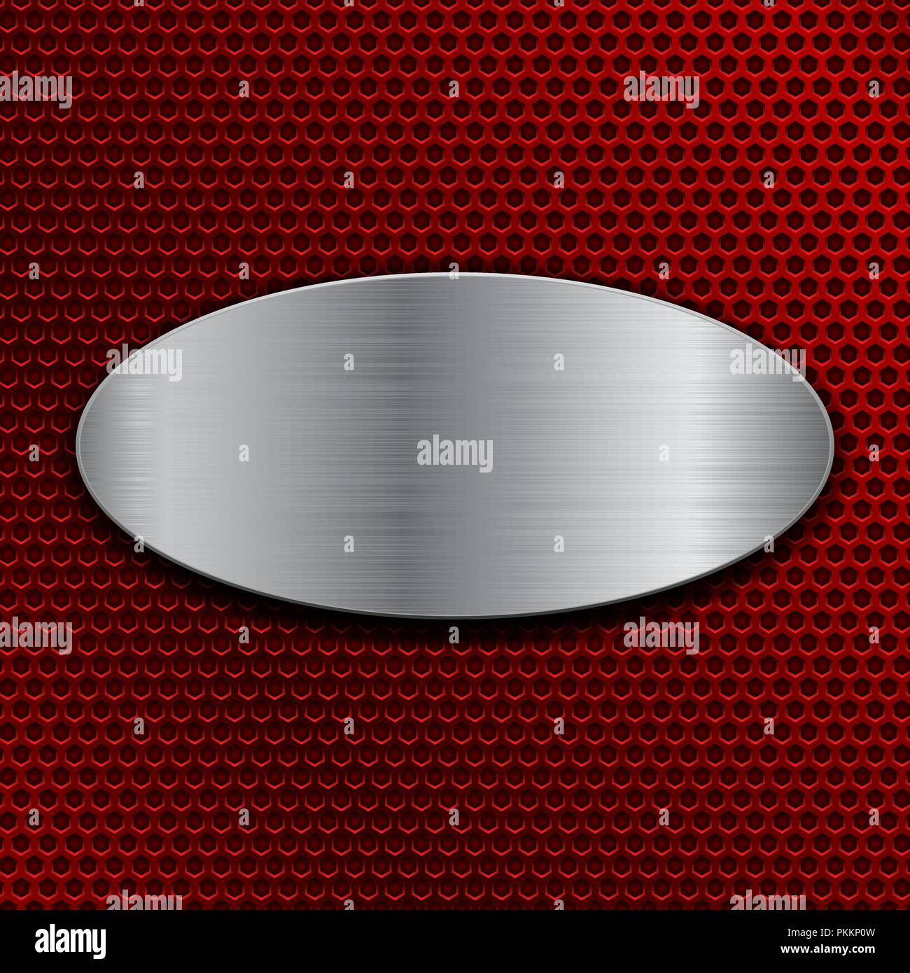 Brushed metal oval plate on red perforated background Stock Vector ...