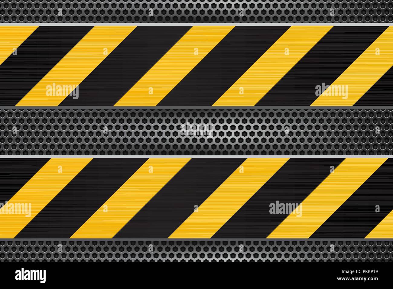 Under construction background. Black yellow stripes on metal perforated