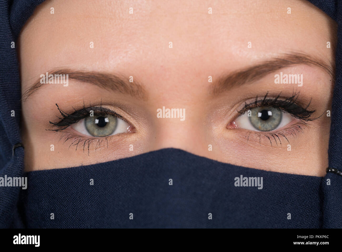 Beautiful Muslim girl wearing burqa closeup Stock Photo