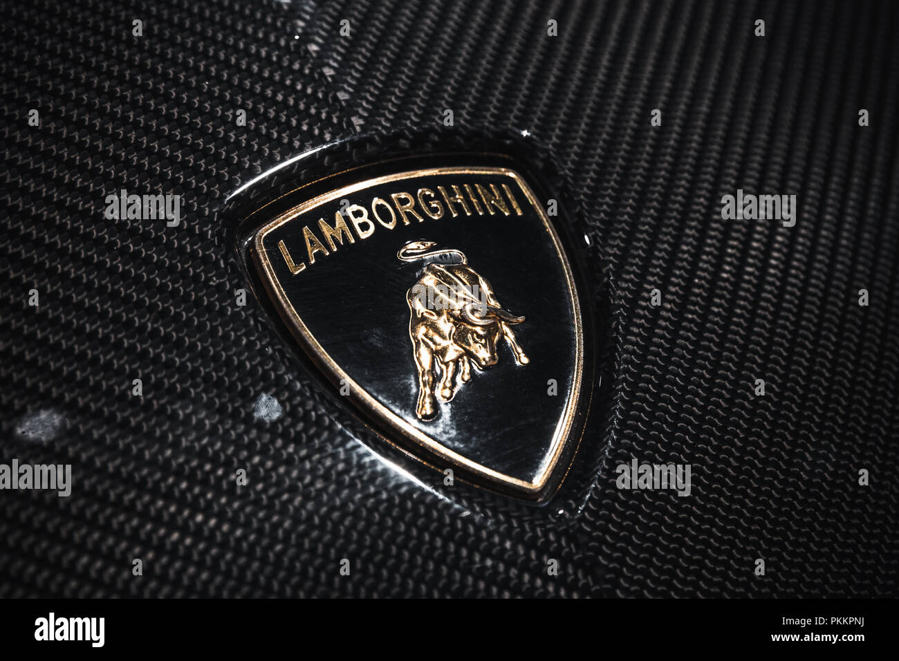 Selective Emblom St.Petersburg, Russia - November 6, 2017: Emblem of Lamborghini is ...