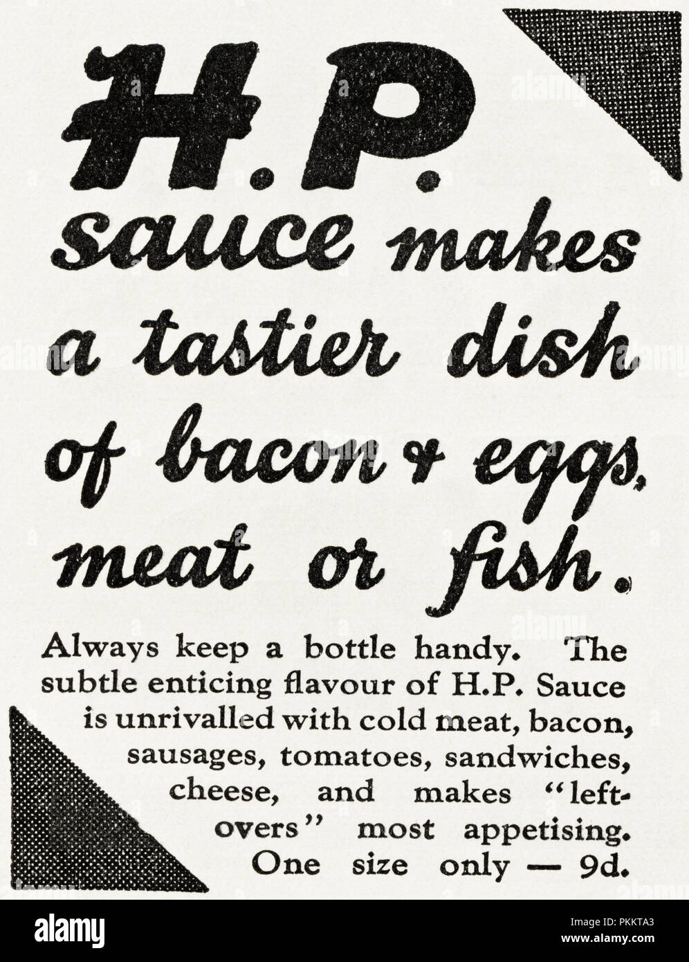 1930s old vintage original advert advertising HP Sauce in English magazine circa 1932 Stock Photo