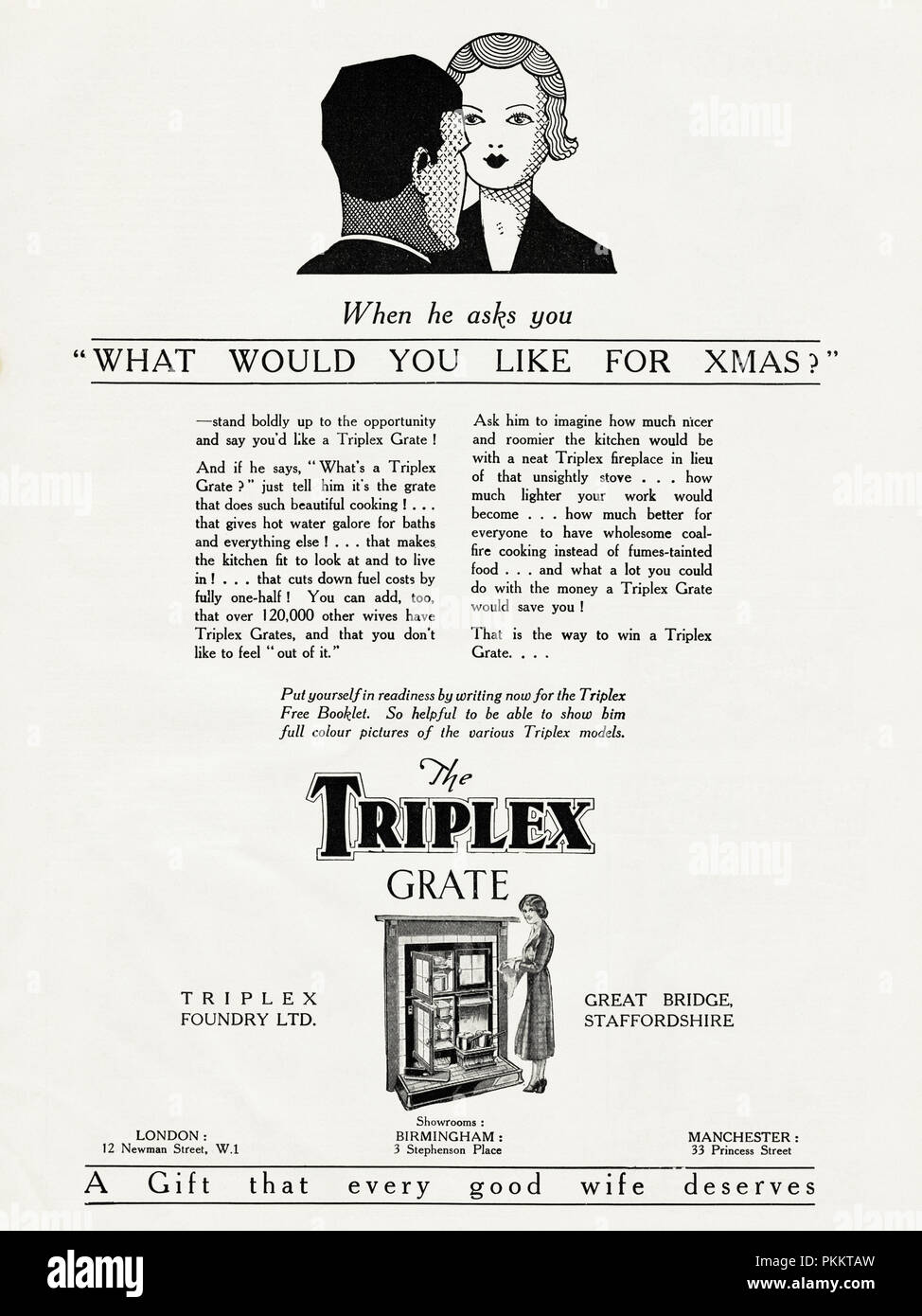 1930s old vintage original advert advertising Triplex grate for cooking