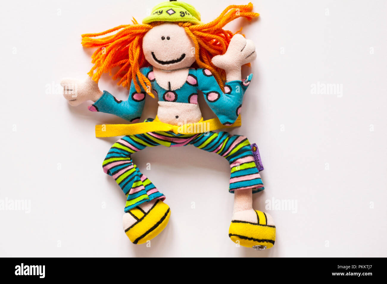 Bang on the Door funky girl, one of the groovy friends characters, soft toy doll isolated on white background Stock Photo