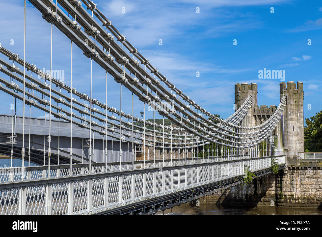 Thomas Telford's Footbridge across the River Conwy in Conwy, North Wales Stock Photo