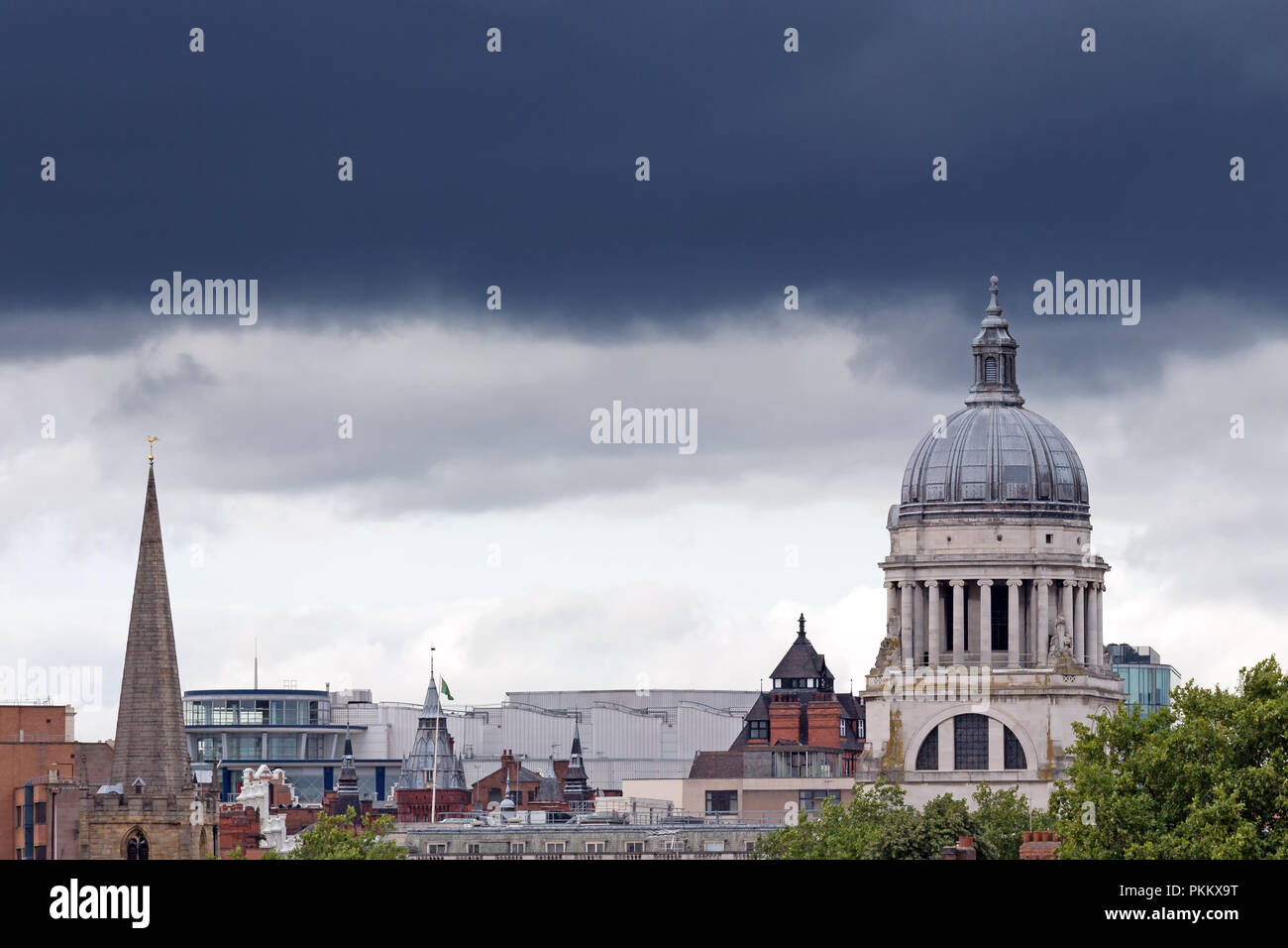 Nottingham City Centre Skyline with Stormy Sky over Nottingham Council House. Nottingham Council Building Stock Photo