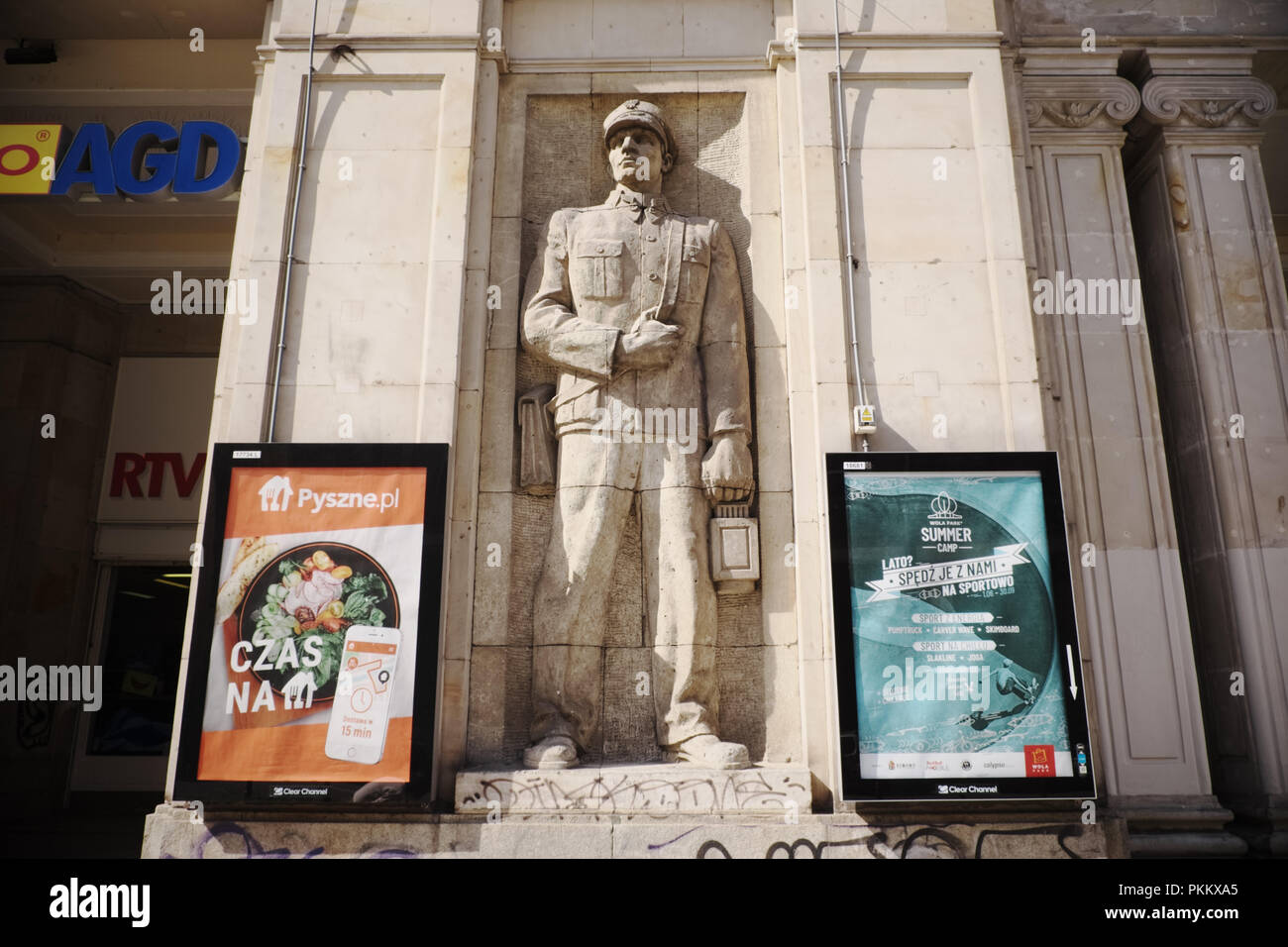 Warsaw Poland Social Realism style statue figures adjacent to Plac Konstytucji known as Constitution Square Stock Photo