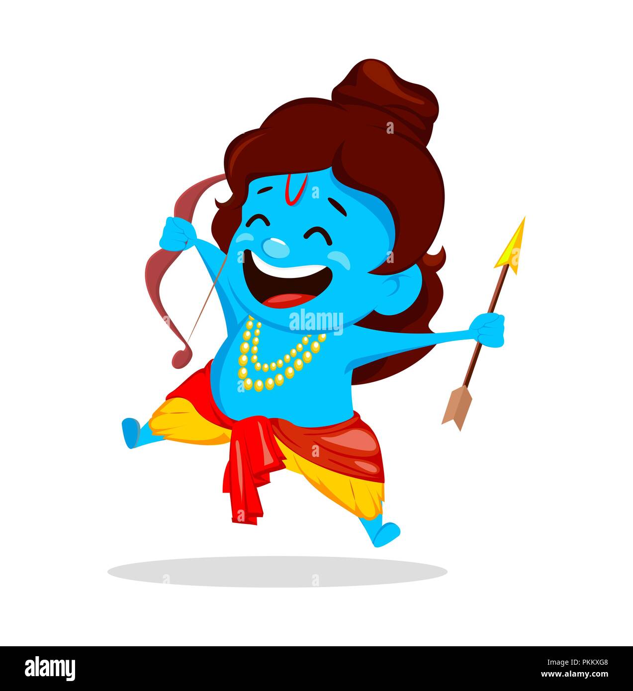 Lord Rama holding bow and arrow. Funny cartoon character for Navratri festival of India. Vector illustration on white background for traditional festi Stock Vector