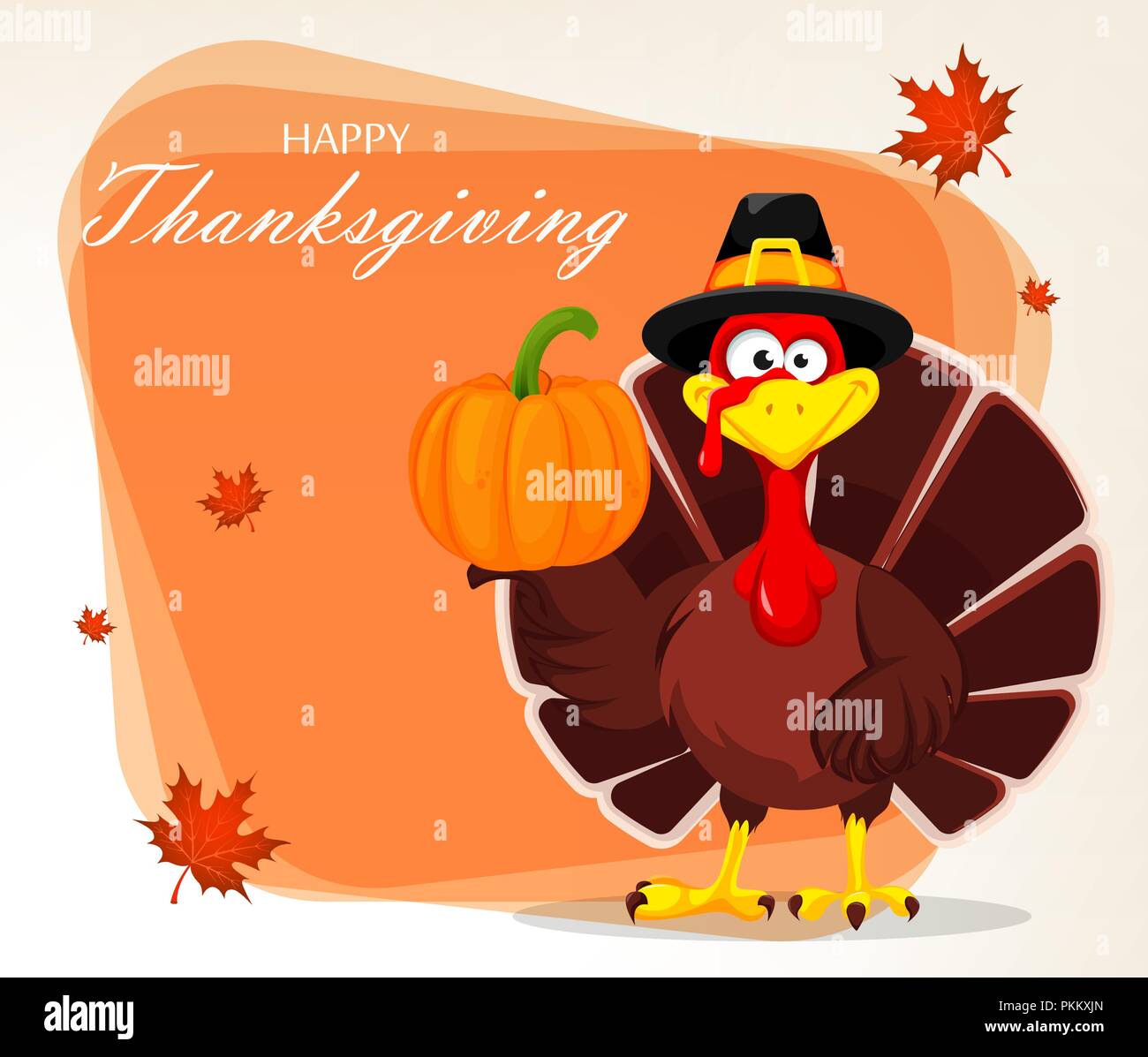 Thanksgiving greeting card with a turkey bird wearing a Pilgrim hat and ...